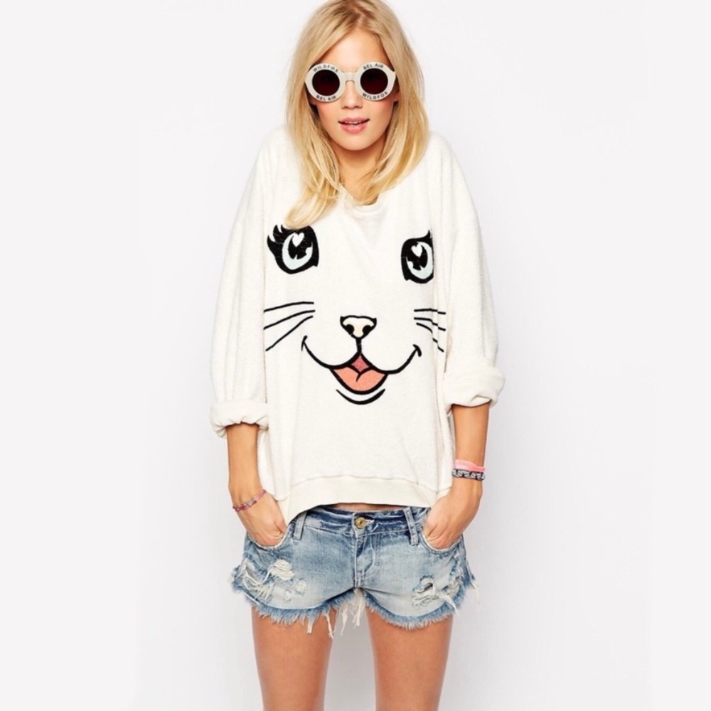 RARE Wildfox Happy Cat Pullover Crewneck - Picture 7 of 13